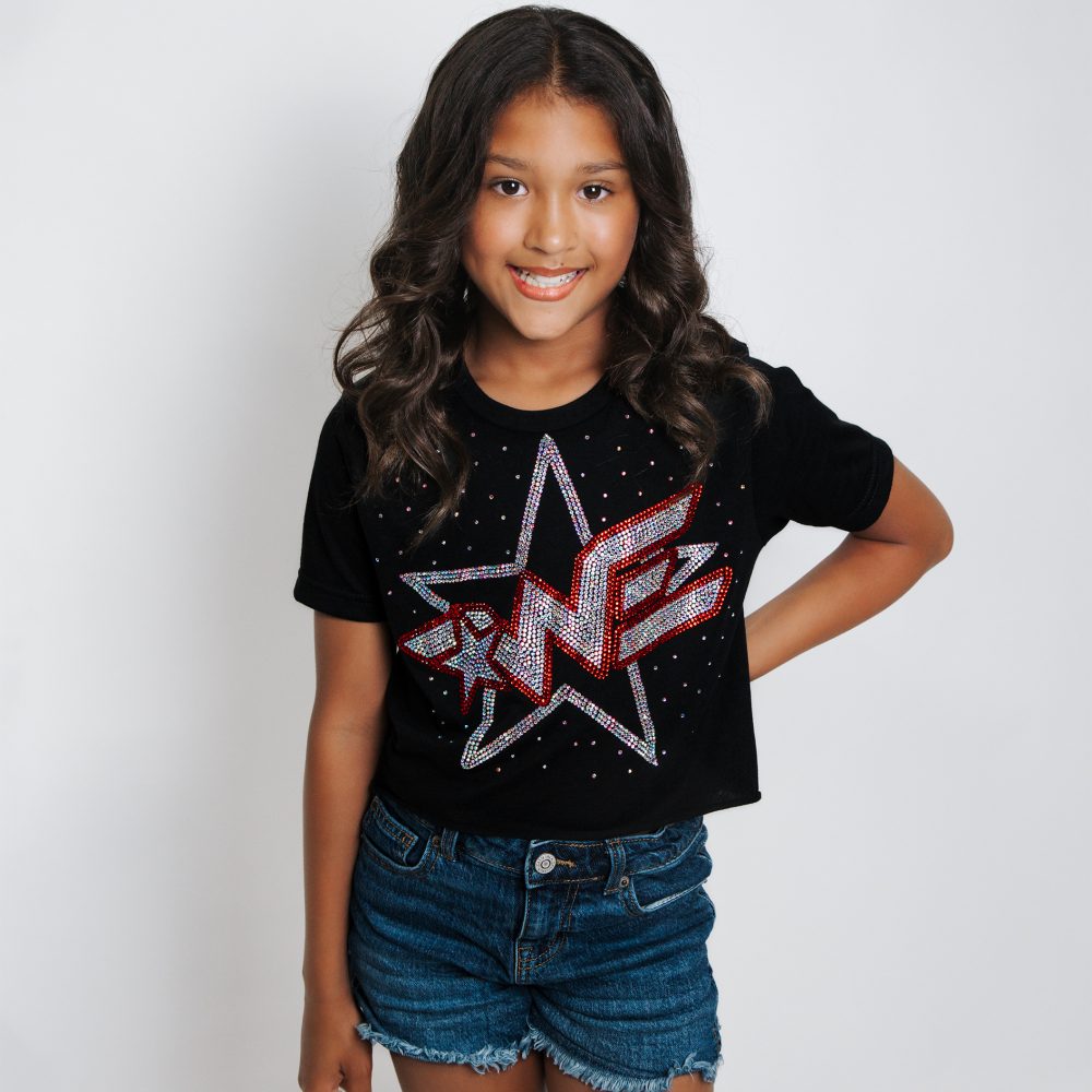 Black S/S Youth Crop Tee with Bling Star Logo