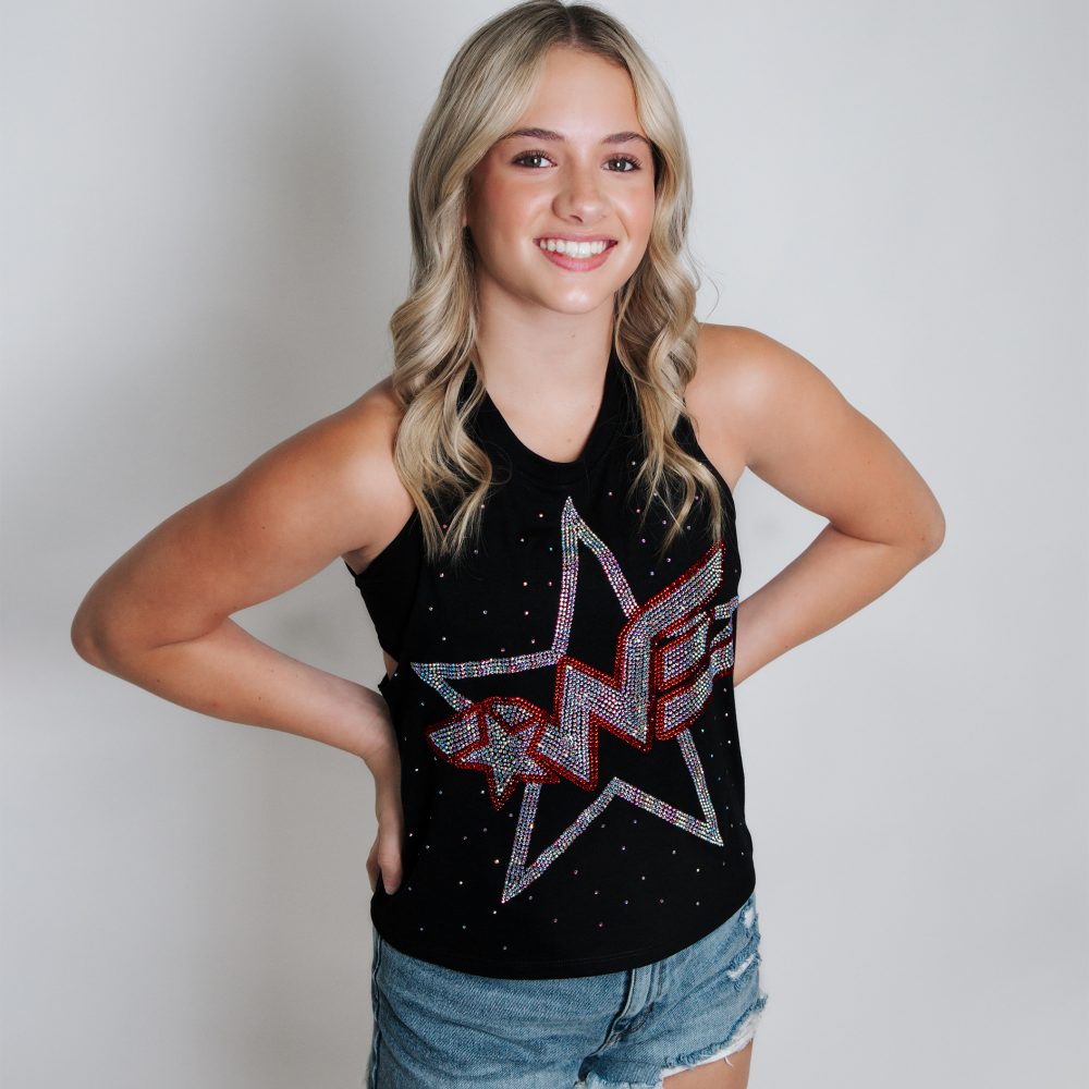 Black Racerback Crop Tank with Bling Star Logo