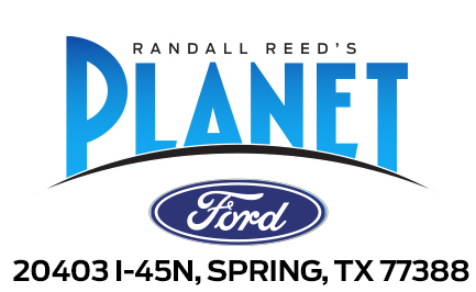 Randall Reed's Planet Ford logo with Ford badge and the address 20403 I-45N, Spring, TX 77388.